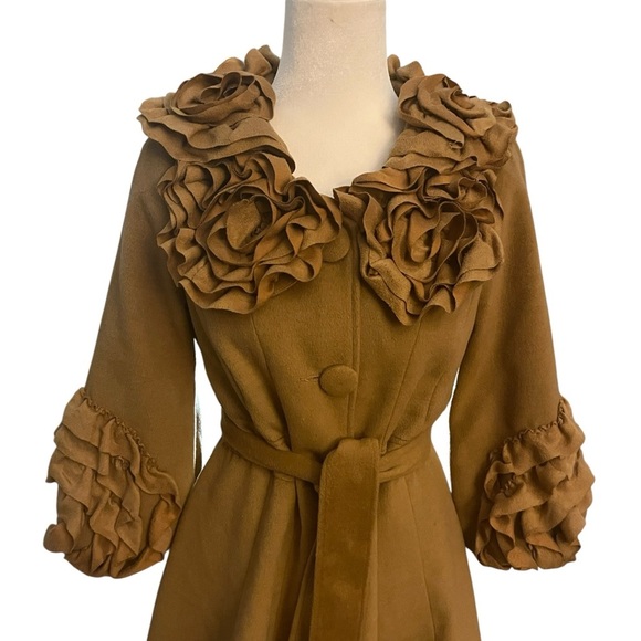 Ryu Dresses & Skirts - Ryu Brown Rosette Ruffle Collar Trench Coat Size Small